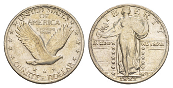 США 25 центов = квотер = 1/4 доллара 1927 KM 145 серебро 441-1422