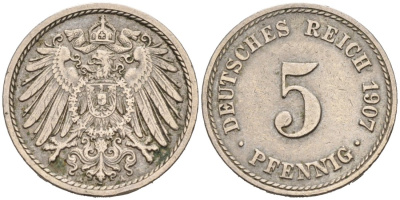 Германия 5 пфеннигов 1905 А KM 11, J. 12 медно-никель 46-756