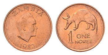 Замбия 1 нгве 1983 KM 9a сталь плакированная медью UNC 4685-555