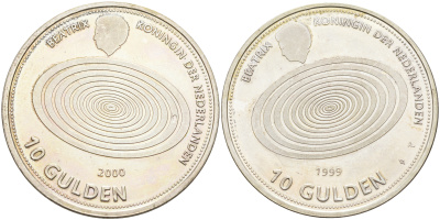 Нидерланды 10 гульденов 1999 миллениум, королева Беатрикс KM 228 серебро UNC 4590-1242