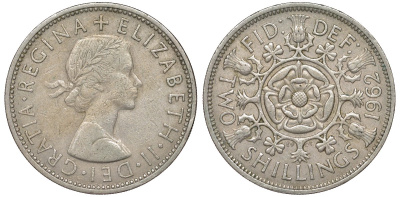 Великобритания 2 шиллинга (флорин) 1962 Елизавета II (1952-2022) KM 906, Spink 4146 медно-никель 51-2736