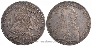 Баден 1 талер 1764 S W, Карл Фридрих KM 108, Dav. 1933 серебро 00-814-48