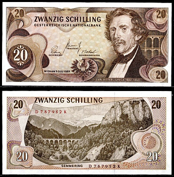 Австрия 20 шиллингов 1967 Pick 142 a (1) бумага UNC (пресс) 7457-20-1-2