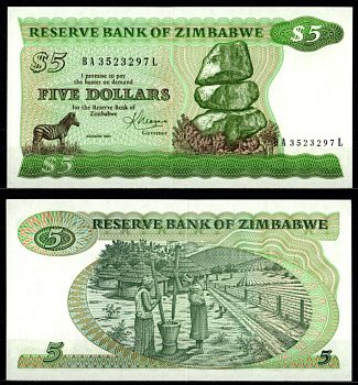 Зимбабве 5 долларов 1983 Pick 2 c 7214-2-3-2 бумага UNC (пресс) 7214-64-1-2