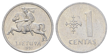 Литва 1 цент (сент) 1991 год-тип KM 85 алюминий 4682-155