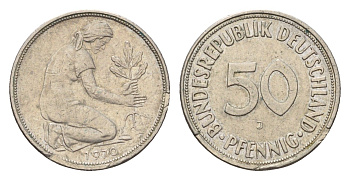 ФРГ 50 пфеннигов 1970 J KM 109.1, J. 384 медно-никель 4685-1242