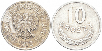 ПОЛЬША 10 ГРОШЕЙ 1972 MW KM АА47 алюминий 99-833