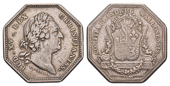 Франция банковский жетон "Валлонская Фландрия" около 1769 года Людовик XV, диаметр 33 мм, вес 17,3 гр серебро 633-523