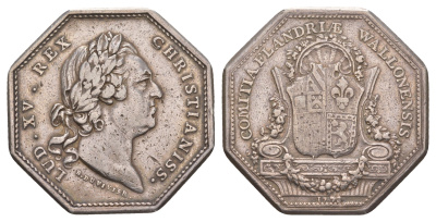 Франция банковский жетон "Валлонская Фландрия" около 1769 года Людовик XV, диаметр 33 мм, вес 17,3 гр серебро 633-523