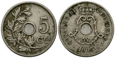 Бельгия 5 сантимов 1905 Belgique KM 54 медно-никель 4173-361