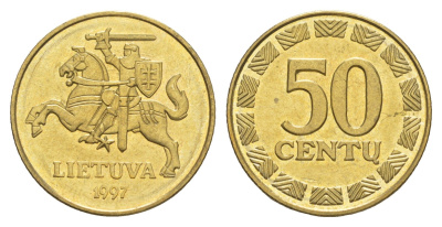 Литва 50 центов 1997 KM 108 никель латунь UNC 4566-617