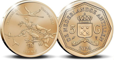 Нидерландские Антилы 5 гульденов 2024 прощание с гульденом KM NEW сталь плакированная латунью  UNC  413-5341