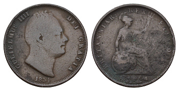 Великобритания 1/2 пенни 1834 Вильгельм IV (1830-1837) KM 706, Spink 3847 медь 28-625