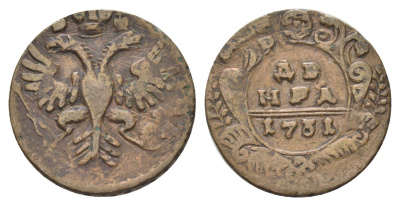 Россия денга 1731 Две черты над годом, Анна Иоанновна (1730-1740) Биткин 272 медь 33-217