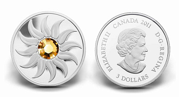 Канада 3 доллара 2011 на день рождения, ноябрь, камень месяца топаз KM NEW серебро PROOF 4-3-4-33