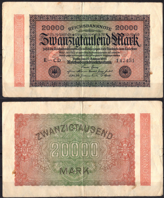 Германия 20000 марок 1924 Pick 85 b бумага 2192-16-2-2