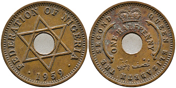 Нигерия 1/2 пенни 1959 Елизавета II (1952-), Британский протекторат KM 1 бронза 4387-565