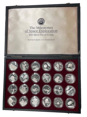 Маршалловы Острова набор из 24 монет (50 долларов) 1989 Вехи освоения космоса, в оригинальной коробке серебро PROOF L1-01-05