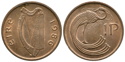 ИРЛАНДИЯ 1 ПЕННИ 1986 ПТИЧКА KM 20 бронза UNC 4110-632