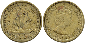 Британские Восточно-Карибские территории 5 центов 1955 Елизавета II (1952-2022), парусник KM 4 никель латунь 89-1544