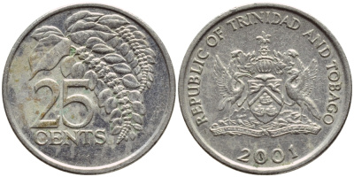 Тринидад и Тобаго 25 центов 2001 цветок дикая пуансеттия KM 32 медно-никель 4396-814
