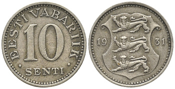 Эстония 10 центов 1931 Республика (1928-1940) KM 12 никель бронза 100-831