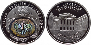 Польша 10 злотых 2009 MW, 90 лет открытия народной палаты контроля, голограмма KM 674 серебро PROOF 1087-5-72