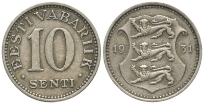 Эстония 10 центов 1931 Республика (1928-1940) KM 12 никель бронза 100-831