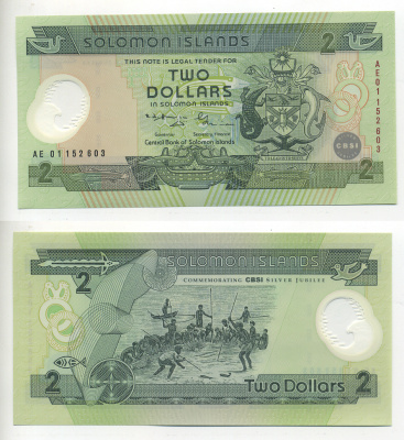 СОЛОМОНОВЫ ОСТРОВА 2 ДОЛЛАРА 2001 Pick 23 пластик UNC (ПРЕСС) 6318-3-3-2
