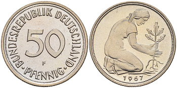 ФРГ 50 пфеннигов 1967 F J 384, KM 109.1 медно-никель  PROOF  1094-4-14