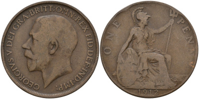 Великобритания 1 пенни 1912 Георг V (1910-1936) KM 810, Spink 4051 бронза 4144-746