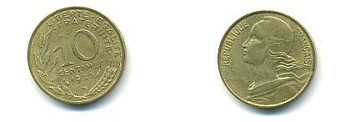 ФРАНЦИЯ 10 САНТИМОВ 1980 ТИП MARIANNE КМ 929, LE FRANC 144.20 алюминиевая бронза 54-1716