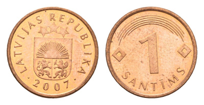 Латвия 1 сантим 2007 KM 15 сталь плакированная медью UNC 4689-864