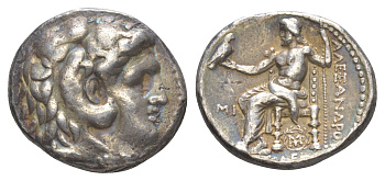 Государство Селевкидов тетрадрахма 312-305 гг. до н.э. Селевк I Никатор (с именем Александра III Великого), голова Геракла/Зевс на троне, 16,88 гр, Вавилон Price 3751 серебро 00-812-17