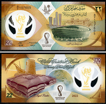 Катар 22 риала 2022 22 ой чемпионат мира по футболу в Катаре, в оригинальном буклете Pick 39  пластик  UNC (пресс) 451-293-1