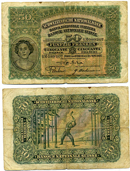 Швейцария 50 франков 1927 Sarasin - Bachmann - Bornhauser Pick 34 c (1) бумага 451-248-1