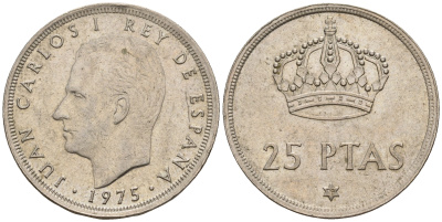 Испания 25 песет 1975 (79) Хуан Карлос I (1975-2014) KM 808 медно-никель 259-317