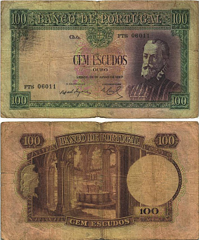 ПОРТУГАЛИЯ 100 ЭСКУДО 1957 25 ИЮНЯ 1957, ПЕДРО НУНЬЕС Pick 159 бумага F 8606-31-1-2