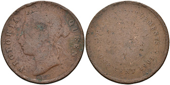 Стрейтс-Сетлментс 1 цент 1901 Виктория (1837-1901) KM 16 бронза 4593-344