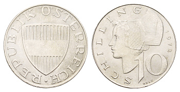 Австрия 10 шиллингов 1972 KM 2882 серебро UNC 183-1237