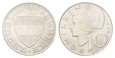Австрия 10 шиллингов 1972 KM 2882 серебро UNC 183-1237