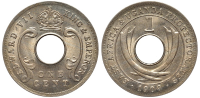 Британская Восточная Африка и Уганда 1 цент 1909 Эдуард VII (1902-1910) KM 5a медно-никель UNC 77-552