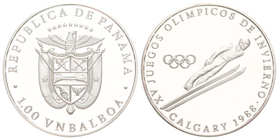 Панама 1 бальбоа 1988 XV зимние Олимпийские игры, Калгари 1988 - Прыжки на лыжах с трамплина X M1 медно-никель PROOF 3711-944