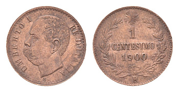 Италия 1 чентезимо 1900 R, Умберто I (1878-1900) KM 29 медь 4580-1144