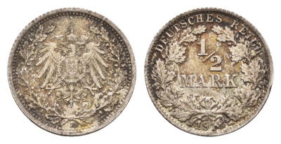 Германия 1/2 марки 1918 F KM 14, J. 17 серебро 4164-1013