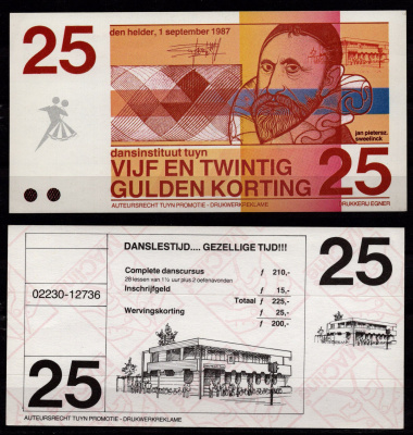 Нидерланды 1987 рекламный купон на скидку в танцевальной школе "Dansinstituut Tuyn" картон 7457-3-1-2