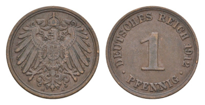 Германия 1 пфенниг 1912 A, Вильгельм II (1888-1918) KM 10, J. 10 медь 4639-1143