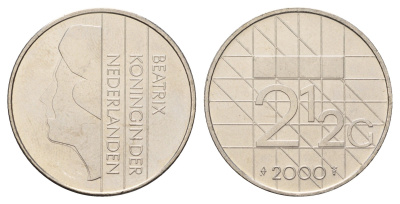Нидерланды 2 1/2 гульдена 2000 Беатрикс (1980-2013), редкий год KM 206 никель UNC 4367-841