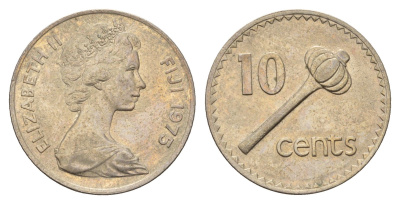 Фиджи 10 центов 1975 Елизавета II (1952-2022), булава KM 30 медно-никель 4698-1126