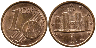 Италия 1 евроцент 2002 KM 210 сталь плакированная медью 220-469